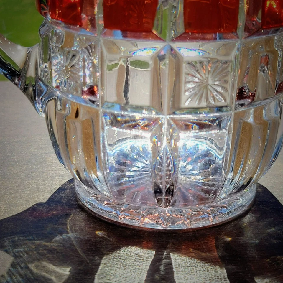 Antique EAPG Glass Creamer Tarentum Glass Block & Star Ruby Stained c.1910 USA - Image 4 of 4