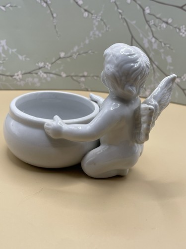 Ceramic Angel/Cherub Tealight Candle Holder ~Trinket Dish 3.25 X4.5 Religious  - Picture 6 of 9
