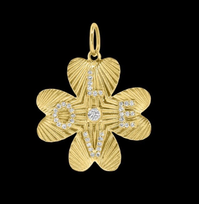 Four Leaf Clover Love Diamond Silver Charm Pendant Handmade Jewelry Gift