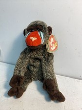 Ty CHEEKS -Grey/Brown/Red Plush Baboon 10” Beanie Buddy! *Retired* RARE & VTG
