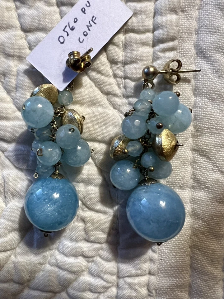 Orecchini pendenti con pietre naturali Avventurina in Argento placcato oro - Immagine 2 di 3