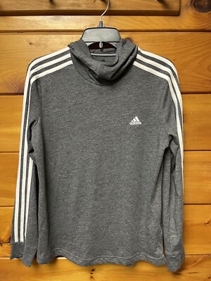 Adidas High Neck Light Weight Hooded Shirt CLIMALITE Size M  Gray 3 Stripes