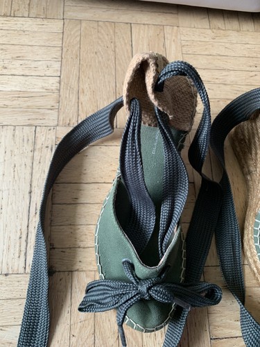 Sandalias Fornarina alpargatas tacón de cuña verde lino talla 38 EXCELENTES - Imagen 8 de 15