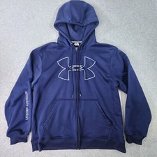 Under Armour UA Full-Zip Hoodie Mens Large Blue Gray Logo Loose Pocket Jacket