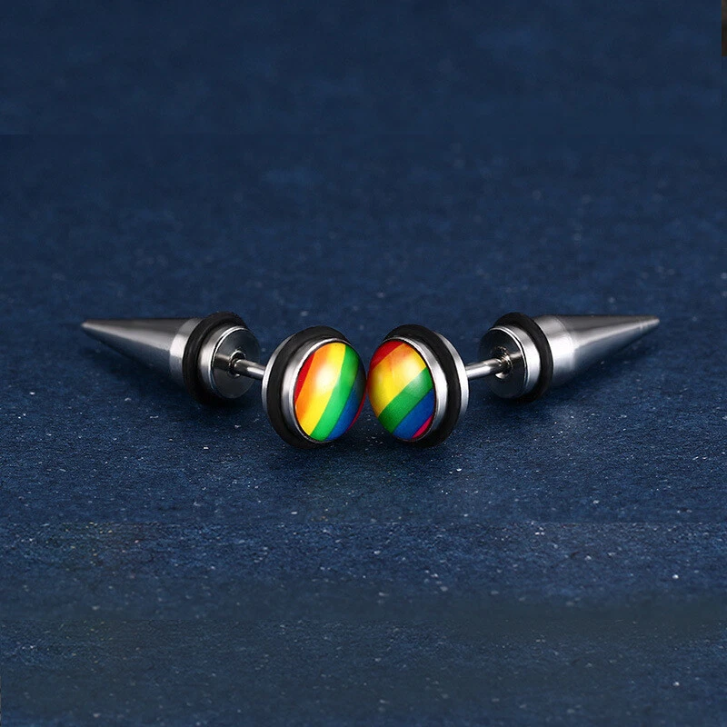 Titanium Steel Rainbow Earrings LGBT Friendship Gay Pride Jewelry Gift A Pair US - Image 4 of 4