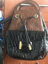 Rodo Brown And Black Croc-embossed Leather Structured Bag Made In Italy