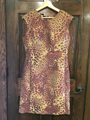 Josie Natori $595 Leopard Print Dress Multicolor Yellow Work Evening Formal Sz 8