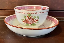 Fine Antique Pearlware Cup & Saucer, delicate King’s Rose, English, Circa 1815