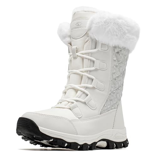  Girls Winter Snow Boots 4 Big Kid Off-white thumbnail 2