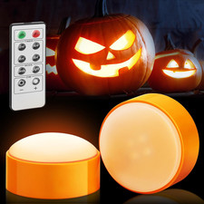 2-Pack Halloween LED Pumpkin Lights with Remote and Timer, Battery Operated Oran