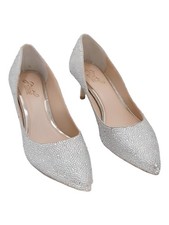 Jewel Badgley Mischka Rhinestone Pointed Kitten Heel Pumps Gold Tone 10M