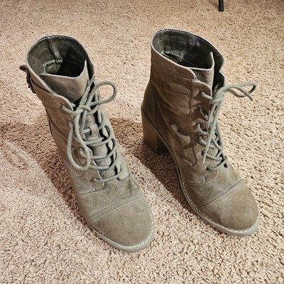 Carryn Lace Up Ankle Boots Womens 11 Olive Green Suede 2.5 Inch Block Heel
