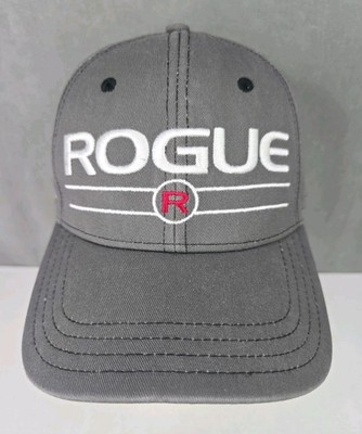 Rogue Fitness hat big spell out two bar gray snapback contrast stitch cap