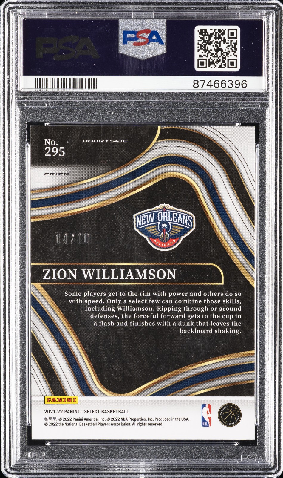 2021 PANINI SELECT GOLD SHIMMER #295 ZION WILLIAMSON 4/10 PSA 10 view 2