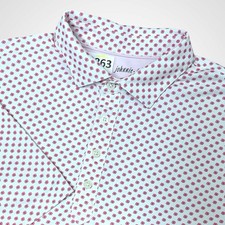 Johnnie O Polo Shirt Mens Large Pink White Floral Print Performance Golf Stretch
