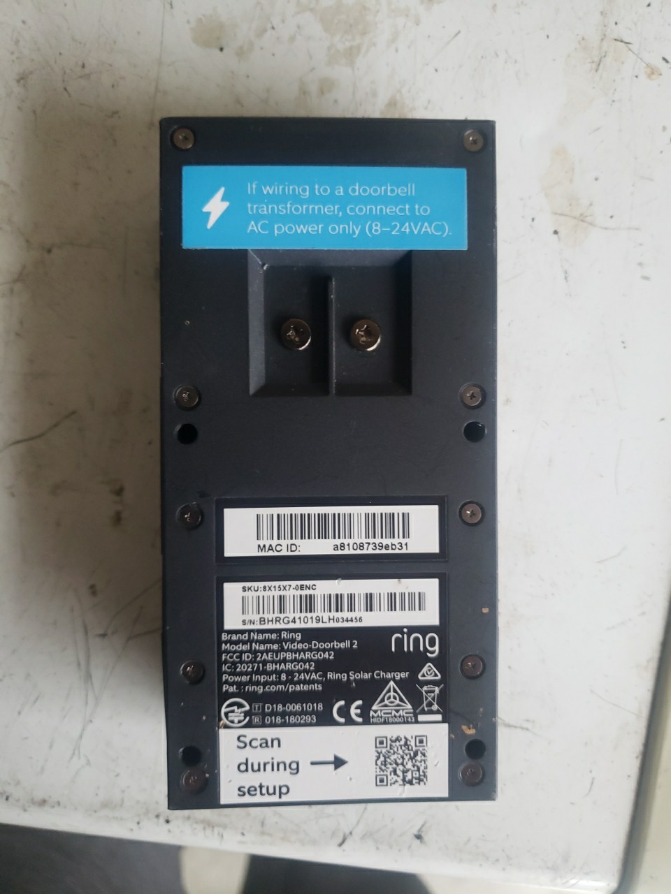 Ring Video Doorbell 2 Wire-Free Video Doorbell For Parts Only