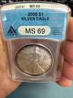 2005 ANACS MS69 American Eagle Silver Dollar $1 - .999  TONER #2003