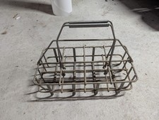 Vintage Milk 8 Bottle Metal Carrier Caddy Holds Half Gallon and Quart