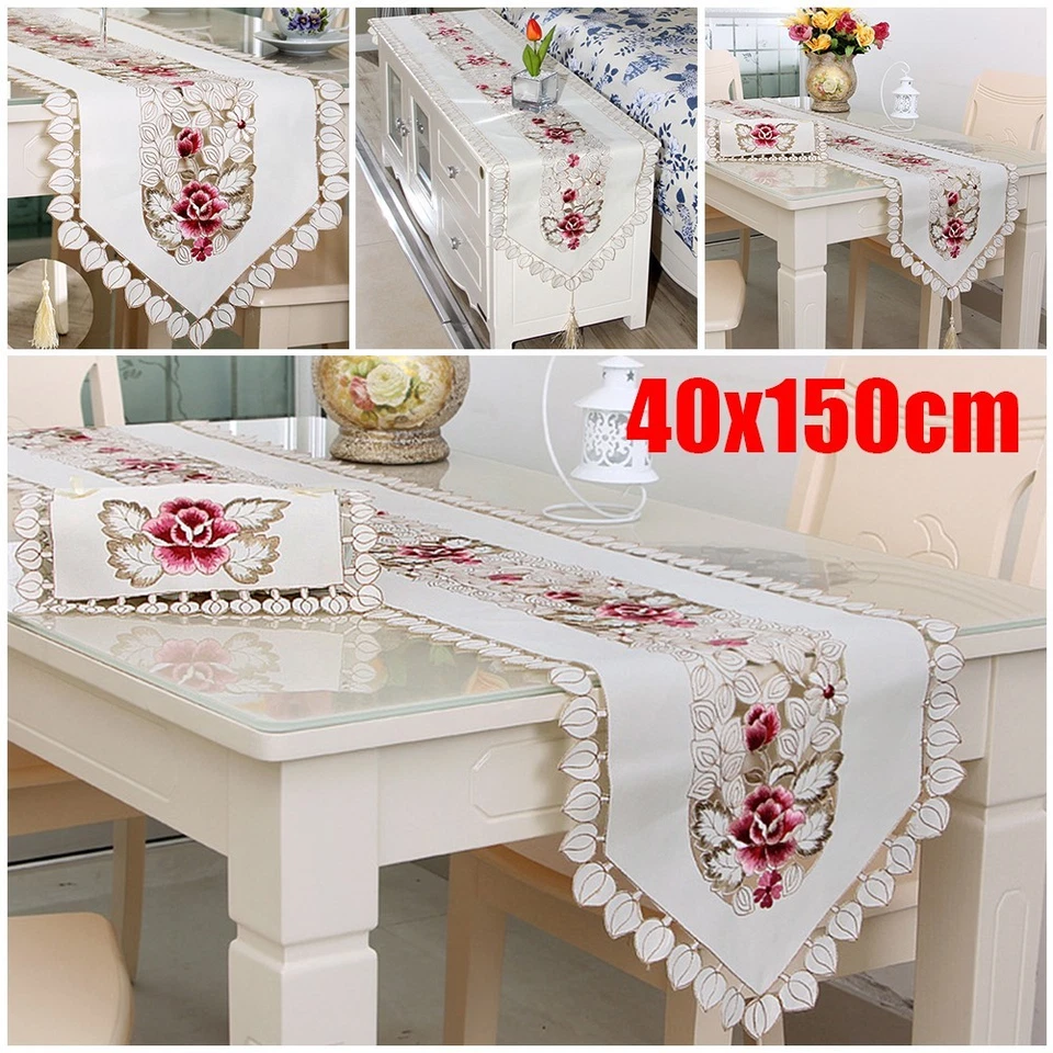 Nappe ancienne dentelle florale pour canapé salon de thé et housse TV 40 x 150 - Photo 3/4