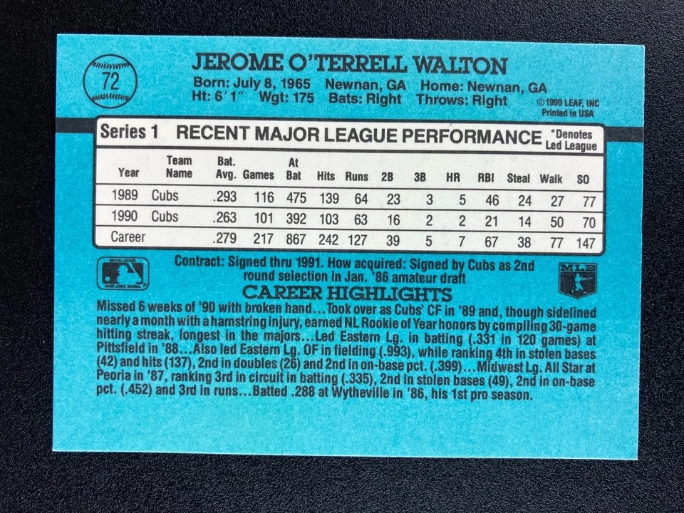 Jerome Walton 1991 Donruss Cubs In Person IP TTM Signed Auto Autograph - Image 2 of 2