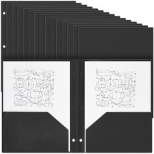 Yeaqee 50 Black Plastic 3-Hole Punched 2-Pocket Folders for 3-Ring Binders