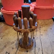 Wooden Cocktail Forks & Carousel Stand Barware Hors d'oeuvre Vintage MCM