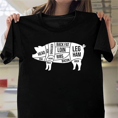PIG PORK MEAT Ham T-Shirt Tee Top for Gift Idea Butcher Chef BBQ Bacon Tee Dad