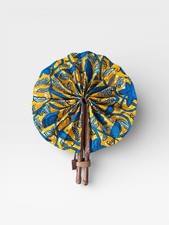 African Wax Fabric  Leather Folding Fan Handmade In The Ivory Coast