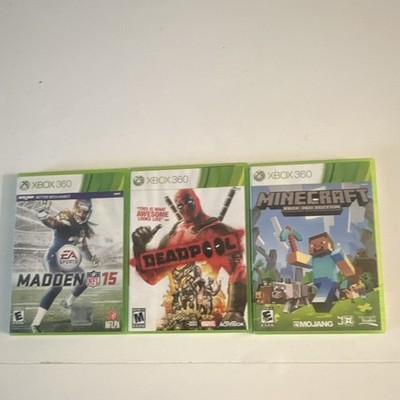 Microsoft Xbox 360 3-Game Lot: Madden NFL 15, Deadpool, Minecraft w/Cases