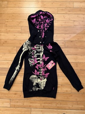RARE NWT Abbey Dawn by Avril Lavigne Sz M Black Butterfly Skeleton Hoodie NEW