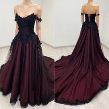 Gothic Wedding Dress Customized Off The Shoulder V Neck Flowers Applique