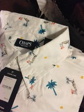 Chaps Men's Hawaiian CampShirt Button Up Short Sleeve Dress Palm Trees LARGE NWT
