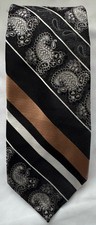 Vintage Men  s Tie Wemlon Wembley Wide Black, White, Brown Paisley Stripes 55  L