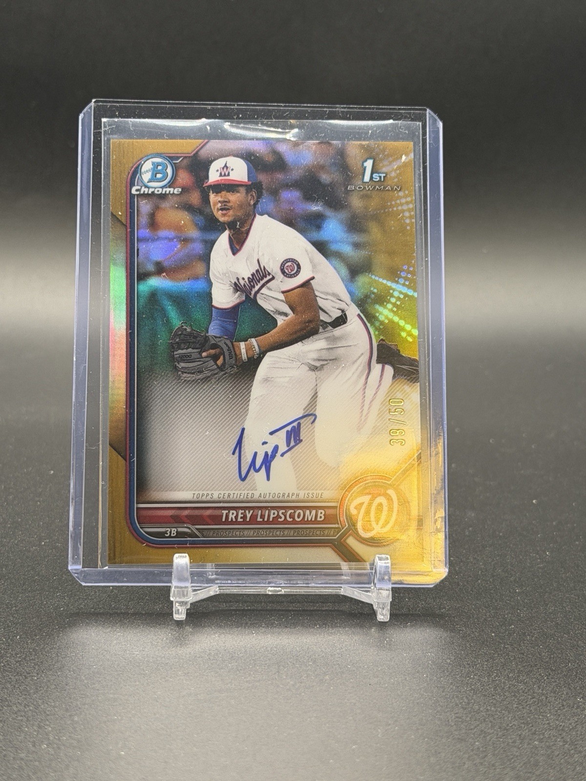 Trey Lipscomb 2022 1st Bowman Chrome AUTO Prospect GOLD REFRACTOR /50