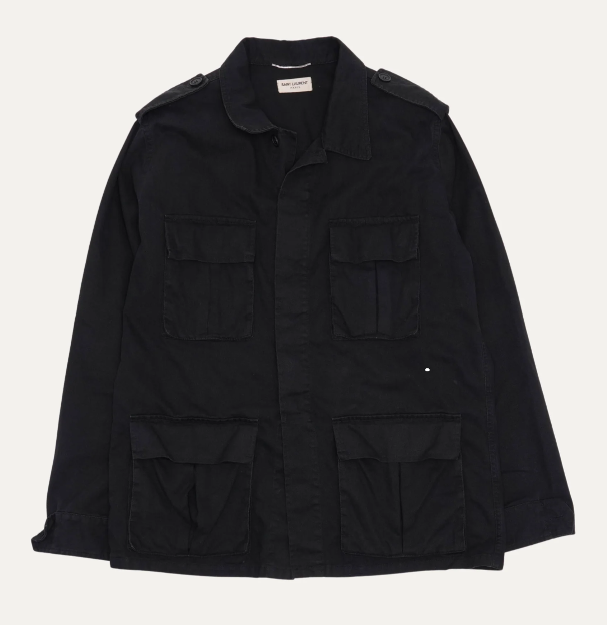 2015 Black Saint Laurent Utility Linen Safari Military Jacket Hedi Slimane Era