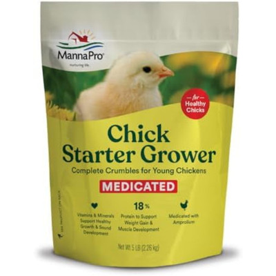 Medicated Chick Starter Grower Feed, Dried High Protein Chicken Food Crumbles wi