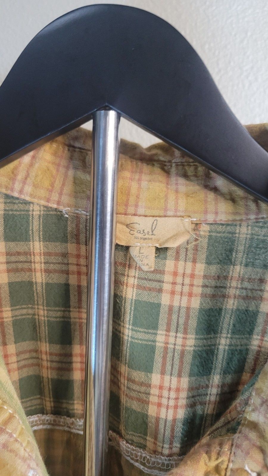 Easel Plaid Patchwork Distressed Hem Flannel Shir… - image 2