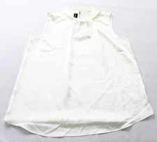 Fortune + Ivy Women's Benny Tie-Neck Sleeveless Blouse CG2 Off-White Small NWT