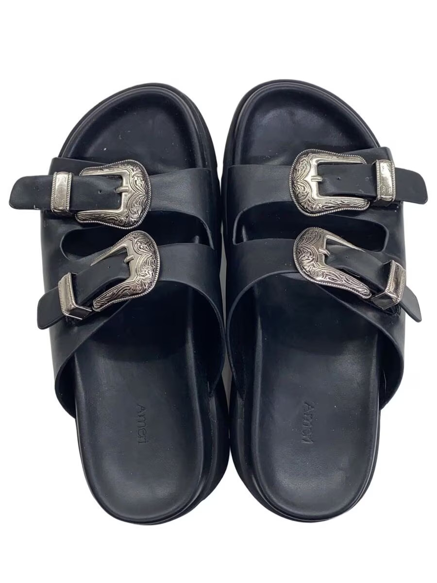 AMERI MEDI WESTERN BUCKLE SANDALS M BLACK Faux Le… - image 3