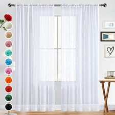 Elegant White Sheer Voile Rod Pocket Curtain Panels, 52"W x 84"L Pair