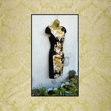 Stunning Marks & Spencer Woman Size 10 Black Orange Panel Sheath Lined Dress