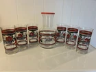 Vintage Set of 6 Coca Cola Whataburger Poinsettia Glasses with Matching Carafe