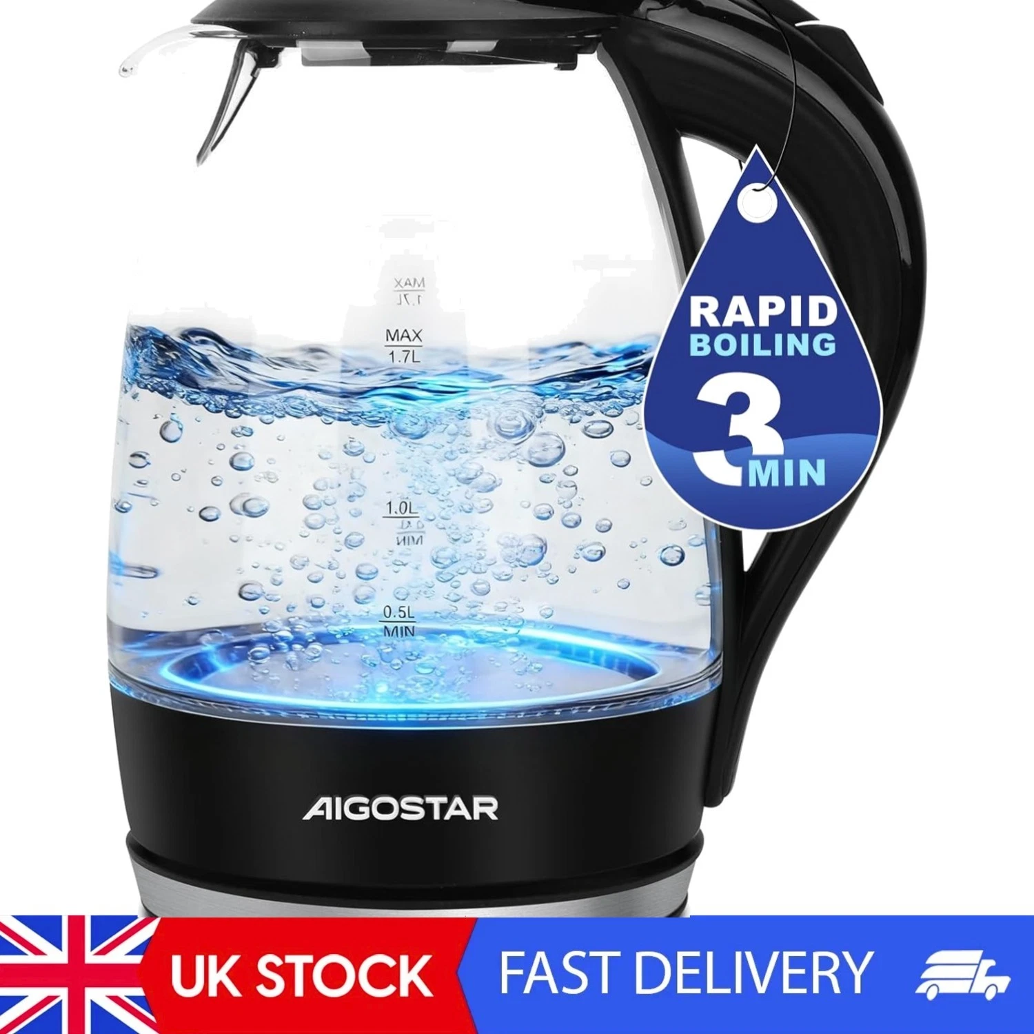 Stylish Blue Illuminated Glass Electric Kettle - Safe, Fast & Family-Friendly