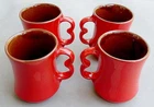Frankoma Trigger Handle Mugs Set Lot of 4 Orange Vintage Arts & Crafts / Mission