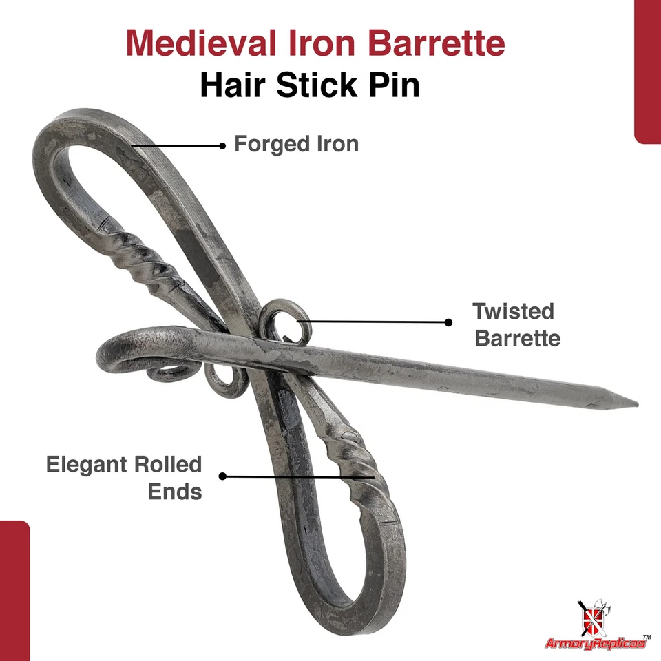 Medieval Inspired Gifts for Her Forged Iron Accessory Barrette Hair Stick Pin - Image 3 of 4