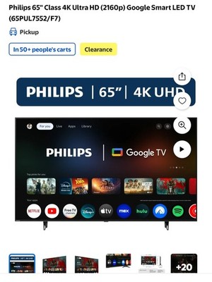 Philips 65'' inch 4K Google Smart TV HDR LED UHD Google Assistant 