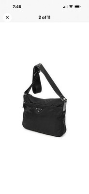 Prada Black Front Pocket Zip Crossbody Shoulder Bag Nylon Canvas