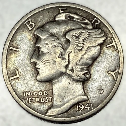 1941-D Mercury Dime 10c Good Circulated Condition 90% Silver US Coin - 3259