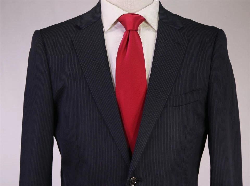 Traje Paul Stuart Azul Marino Fino Rayas Lana 2-Btn Traje Ajuste Moderno 38S Foto 3 de 4