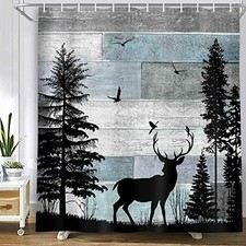 Rustic Forest Deer Shower Curtain Cabin Farmhouse 71"W x 71"L Pack of 1 Grey
